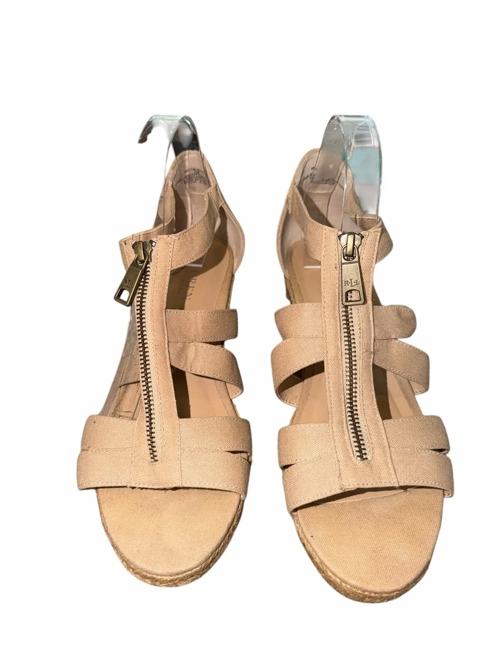 Lauren Ralph Lauren Kelce Wedge Sandals Zip Front Cotton Upper Size 11 Summer